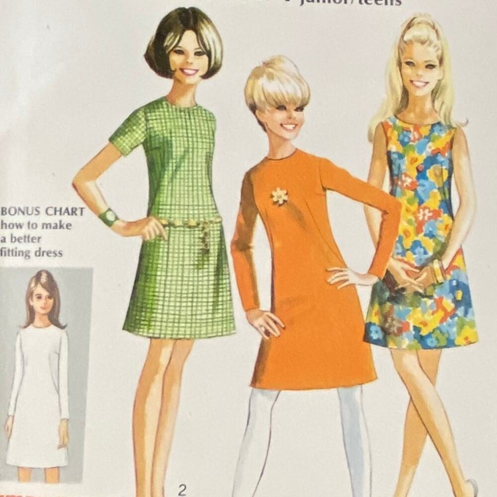 Vtg Simplicity 7511 Dress Pattern 9-10 Junior 1967 Teen Variation Basic Aline